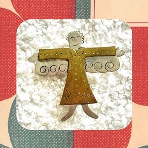 vintage 1980s copper & faux silver angel 👼 brooch pin